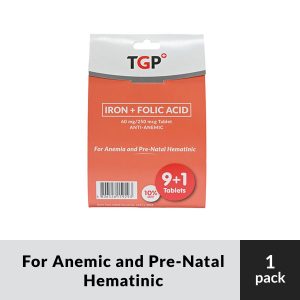 [BUY 9+1] TGP Iron + Folic Tab 60mg/250mcg for anemia and pre-natal hematinic