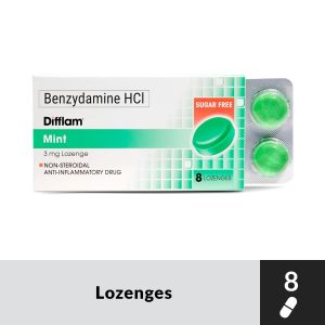 DIFFLAM Benzydamine HCL 3mg Sugar Free Mint (8 Lozenges)