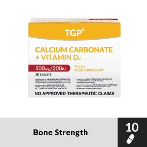 TGP Calcium Carbonate + Vitamin D3 500MG/200 IU Tablet 10s