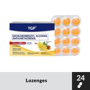 TGP Lozenges Dichloro +Amyl 1.2/600mcg Honey and Lemon flavor 24s