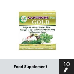 XANTHONE PLUS GOLD Mangosteen Ampalaya Malunggay Garlic Spirulina 550mg Cap (10 pcs/pack)